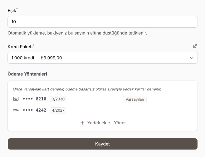 Otomatik Kredi Yükleme